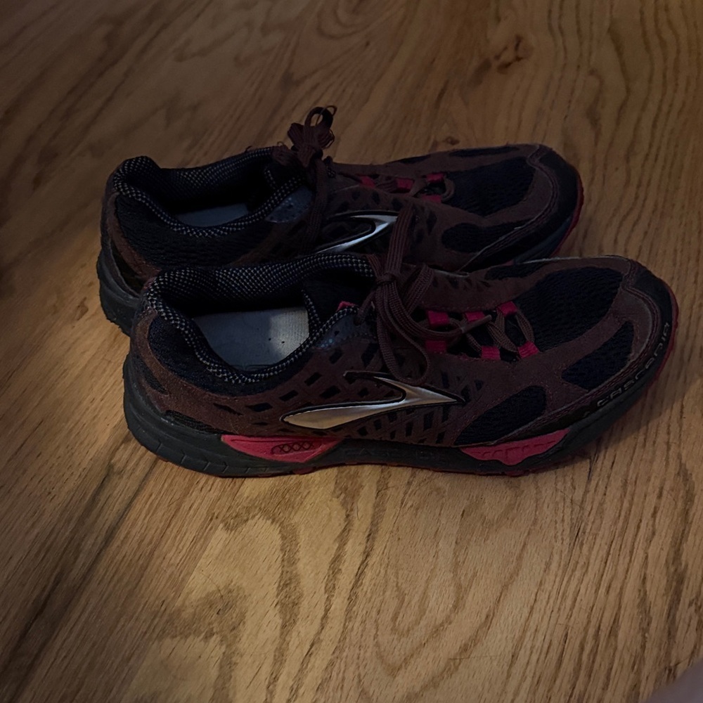 Brown and Black Athletic Sneakers with Pink Accents - Picture 2 of 3
